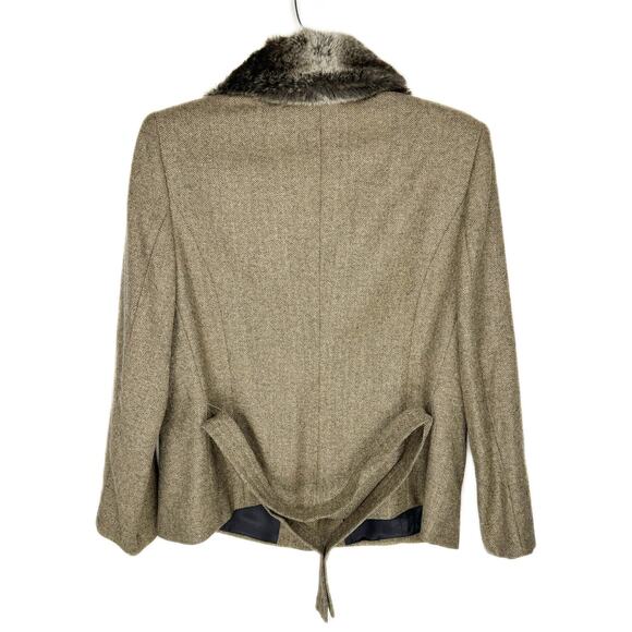 Kate Hill Wool Blend Herringbone Lightweight Blazer Faux Fur Collar Jacket 14W - Picture 2 of 14